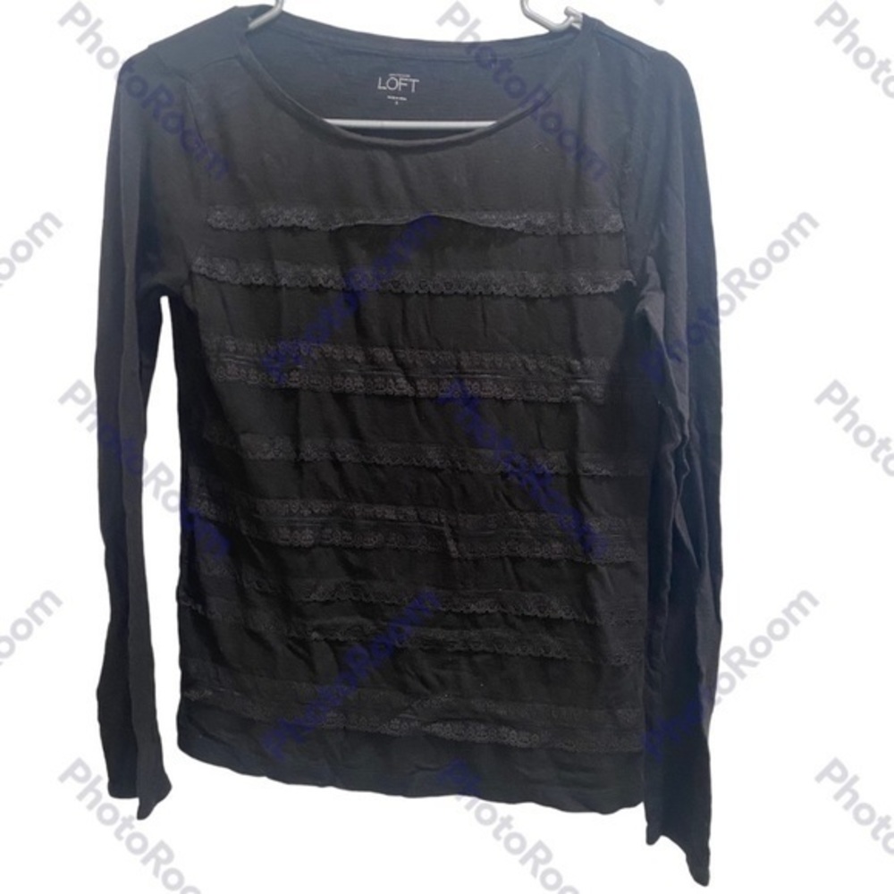 Loft Womens Black‎ Lace Long Sleeve Top Size Small